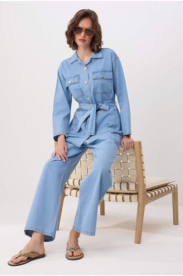 Light Blue Shirt Pants Denim Bottom - Top Set
