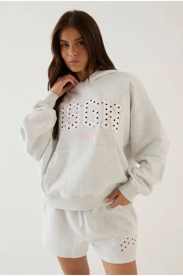 DSGN Studio Polka Dot Applique Oversized Hoodie - ash grey