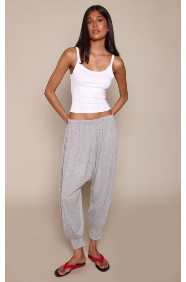 Grey Marl Cropped Balloon Jersey Trousers