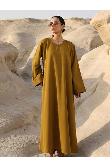 Olive Georgette Regular Abaya with Embellished Hijab