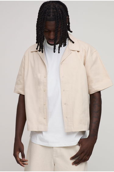 Oversized Boxy Twill Back Print Shirt - natural