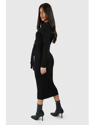 Maternity Knitted Wrap Midi Dress - black - 1