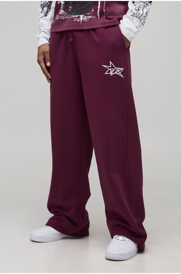 Wide Leg M Star Applique Jogger - burgundy