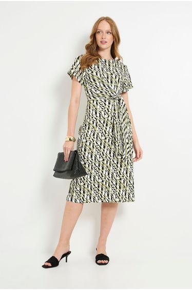Geo Jersey Knot Side Column Midi Dress