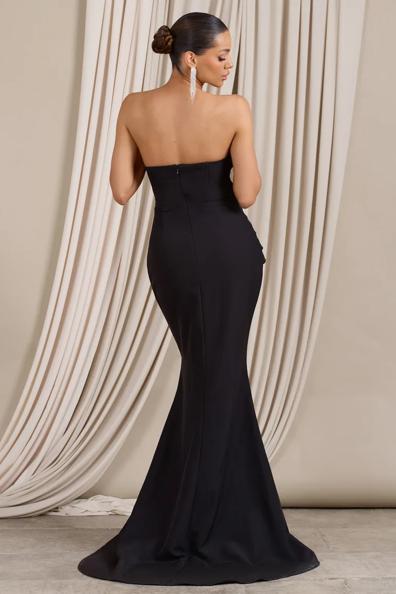 black bardot cut out fishtail maxi dress Shop Elene