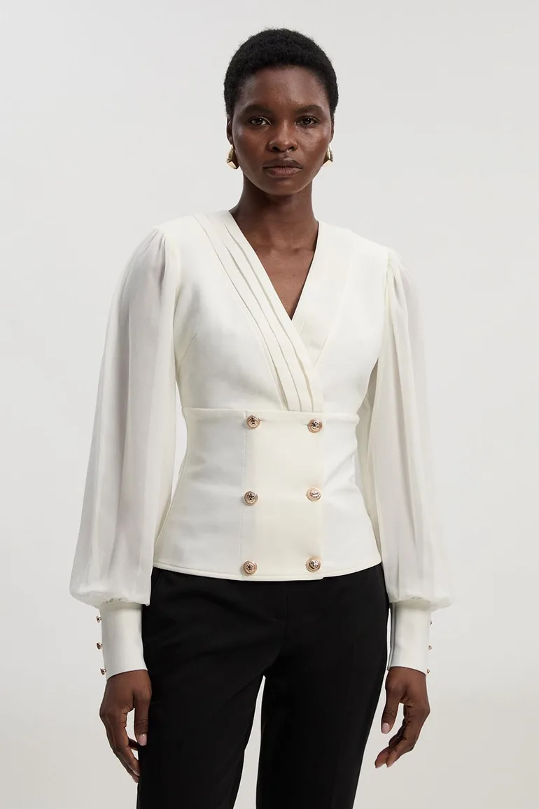 بليزر كارين ميلين أبيض بطول الخصر