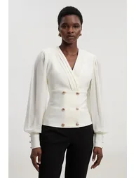 بليزر كارين ميلين أبيض بطول الخصر