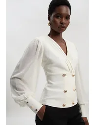 بليزر كارين ميلين أبيض بطول الخصر - 1