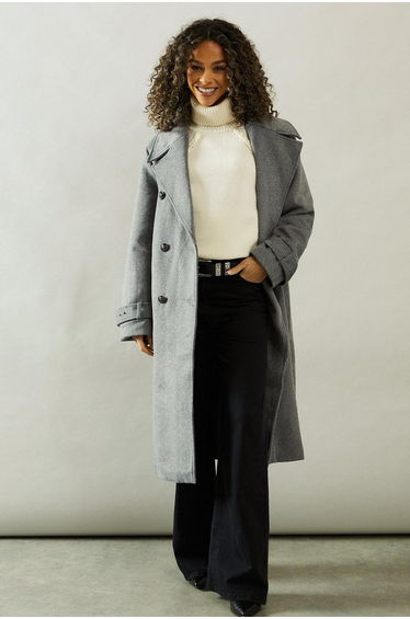 Buckle Detail Double Breasted Coat