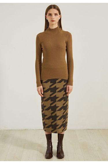 Mock Neck Tie Back Soft Knit Top in Tan