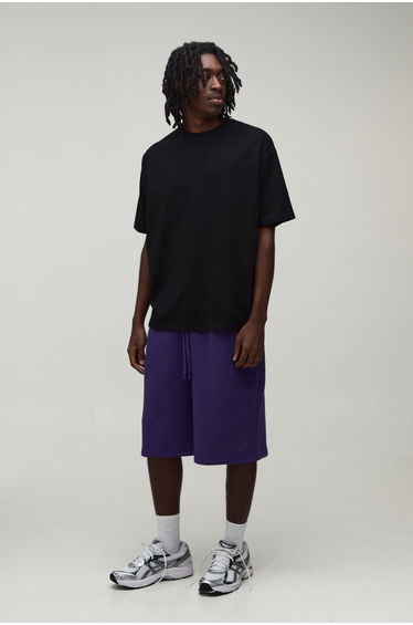 Baggy Fit Embroidered Purple Jersey Short - purple