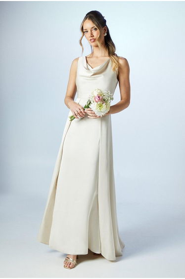 Cowl Neck A-line Satin Dress