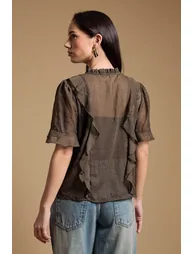 Tie Neck Frill Babydoll Blouse - 3