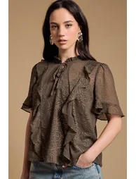 Tie Neck Frill Babydoll Blouse - 1