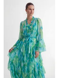 فستان سانفير شيفون متعدد الالوان بأكمام طويلة - 5