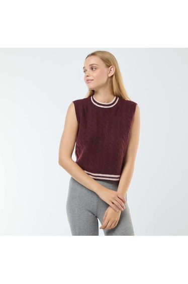 Cable-knit sleeveless sweater RED