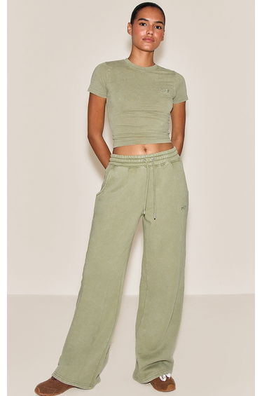 Olive Washed Wide Leg Joggers