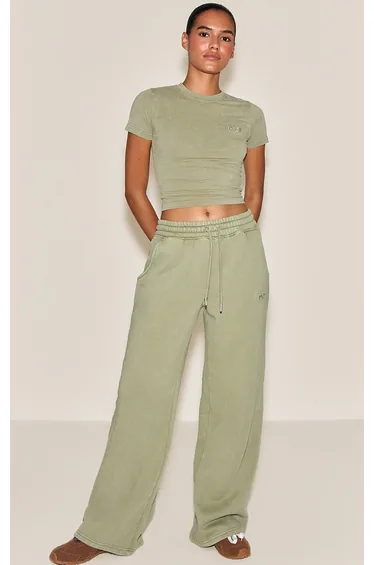 بنطلون رياضي بأرجل عريضة - أخضر