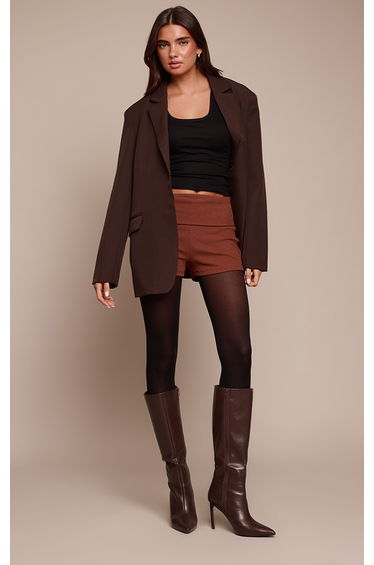 Chocolate Thick Rib Fold Over Detail Hotpant