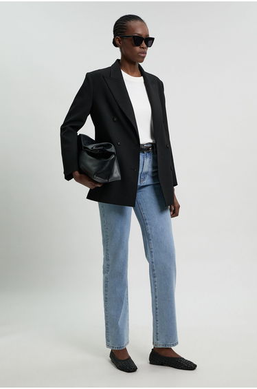 Tailored Double Breasted Ruched Sleeve Blazer