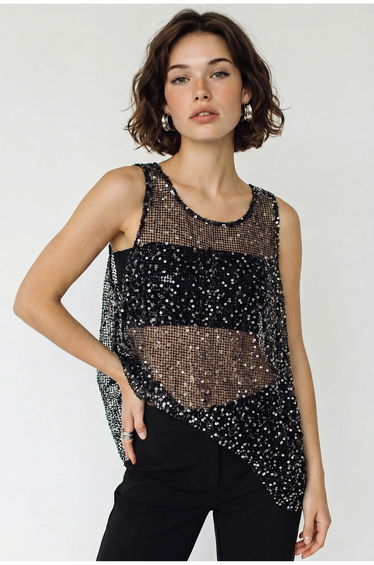 LUCCI Sleeveless Sequin Net Blouse
