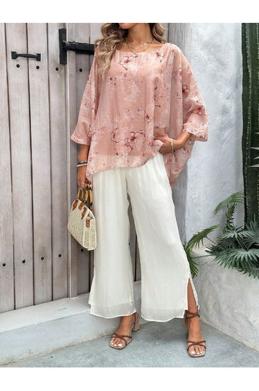 Floral Print Top and Wide Leg Pants Co-Ords