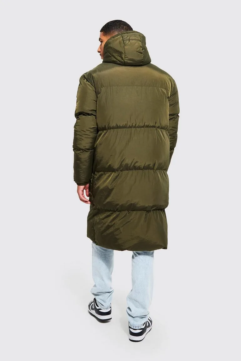 Tall 4 Pocket Longline Hooded Puffer - khaki - 1