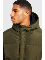 Tall 4 Pocket Longline Hooded Puffer - khaki - 2