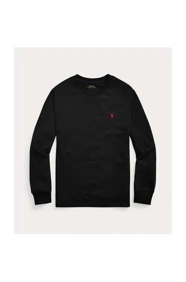 Embroidered Logo Cotton T-Shirt with Long Sleeves