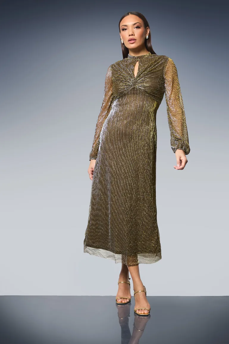 Keyhole Detail Sparkle Plisse Jersey Dress Principles by Debenhams Gold :  Evening Dresses : VogaCloset Oman