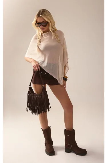 Champagne Sheer Knit Poncho