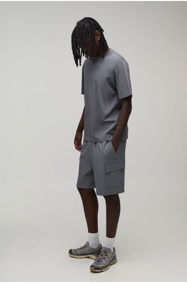 Relaxed Fit Elasticated Technical Stretch Cargo Shorts - grey