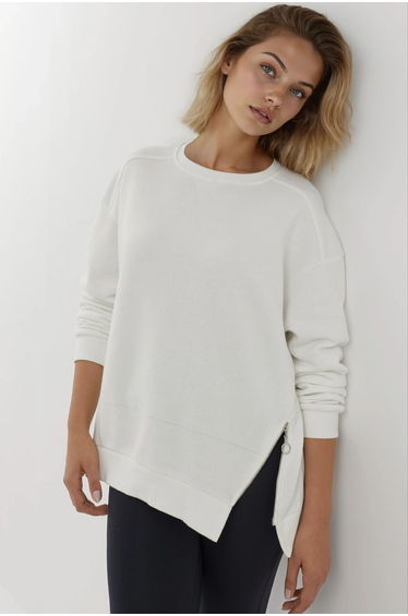 Textured Crew Neck Sweatshirt with Zipper Detail Busem Collection
