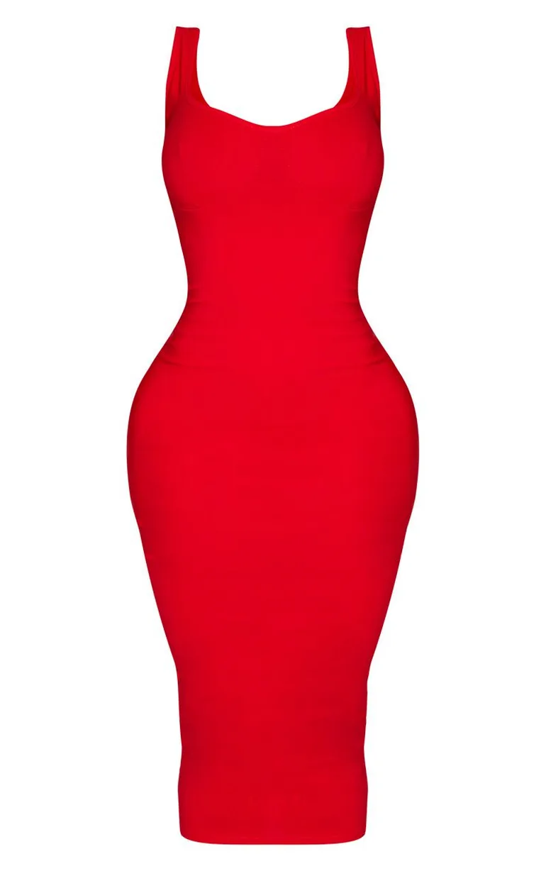 فستان ميدي بحمالات رفيعة - أحمر - 2