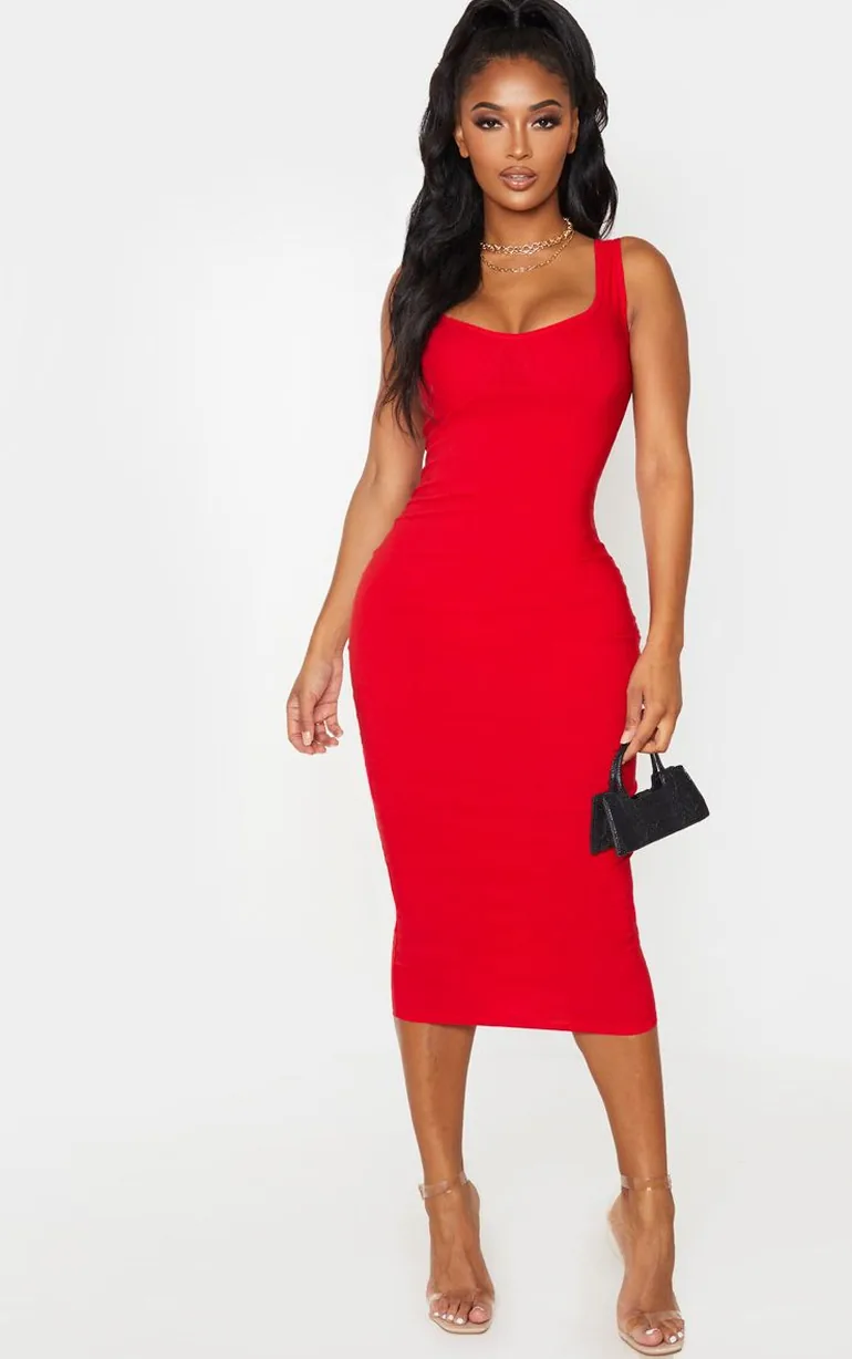 Shop Shape Red Cup Detail Strappy Midi Dress Online in Jordan