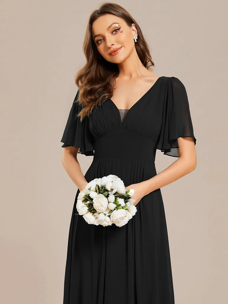 Simple Chiffon Short Sleeves Empire Waist A-Line Maxi Bridesmaid Dress - 2