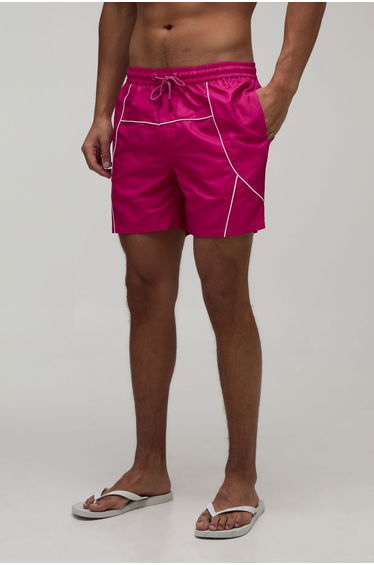 Piping Mid Length Swim Short - pink