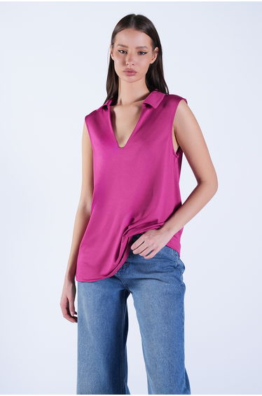 Women's Violet Polo Collar Chest-Cut Sleeveless