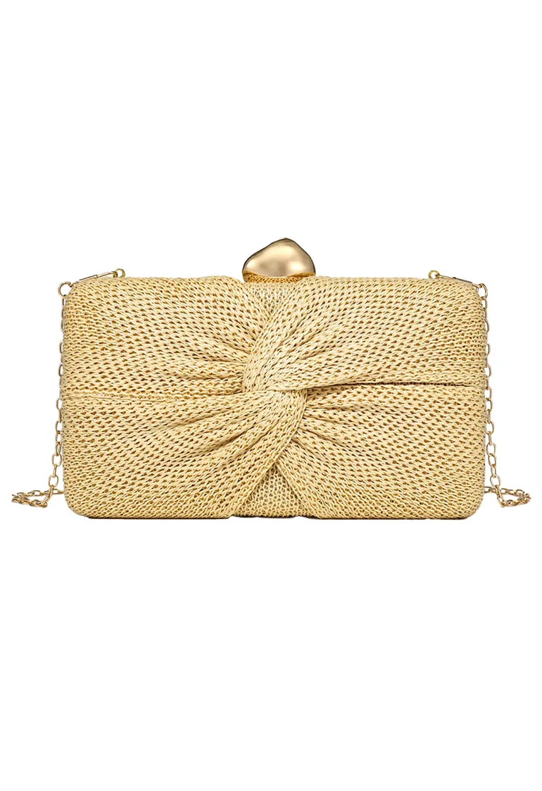 Elegant Twisted Woven Straw Clutch for Formal Dinners & Gala Events - 1