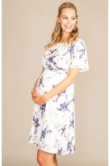 فستان ميدي بتصميم بشكل A بطيات بطبعة أزهار للحوامل