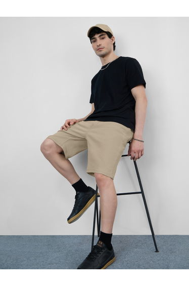 Men Beige Knee Length Plain Denim Shorts