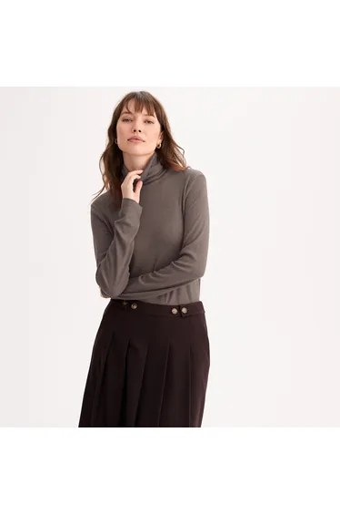 Lyocell Blend Turtleneck Top with Long Sleeves