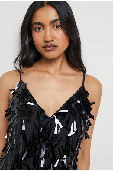 Premium Teardrop Embellished Bias Cut Midi Dress