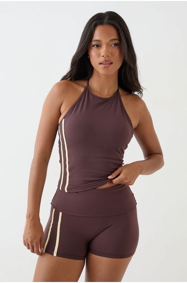 DSGN Studio Sculpt Side Stripe Fold Over Mini Short - chocolate