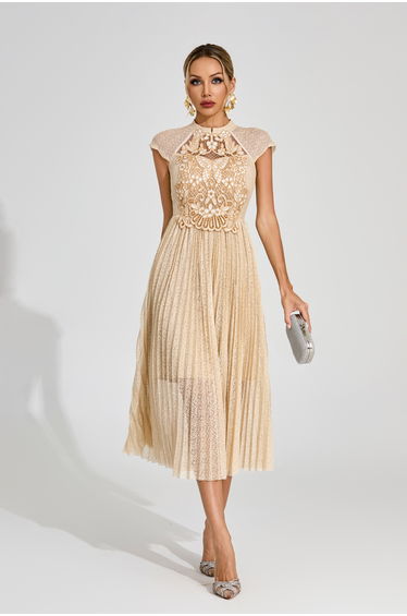 Huxley Apricot Lace Embroidered Midi Dress