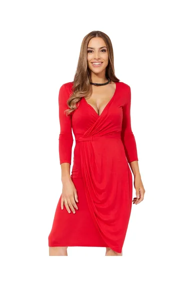 فستان ميدي جيرسية بتصميم متقاطع