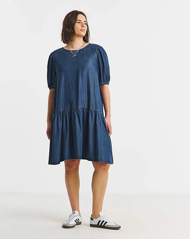 Indigo Drop Waist Mini Denim Dress