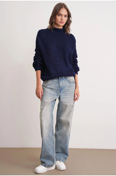 Mixray Relaxed Fit Crew Neck Thick Knit Sweater