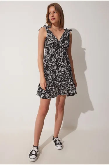 Women's Black Summer Floral Viscose Dress