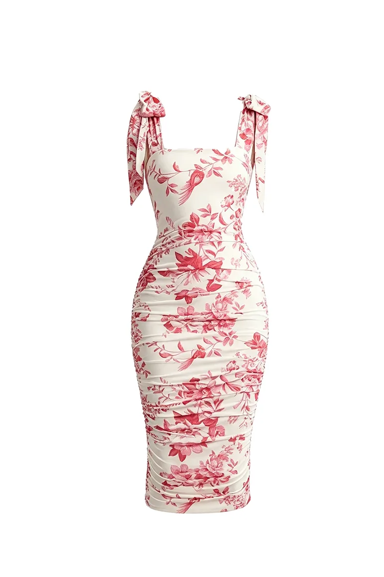 Lorielle Pink Printed Ruffle Midi Dress - 3